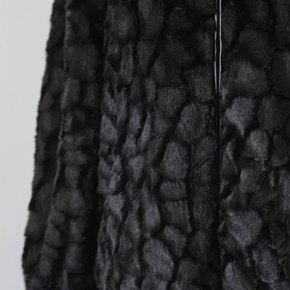 ADRIENNE LANDAU BLACK COLLARED FAUX FUR LONG SLEEVE JACKET COAT LG & XL NWT $275 - Picture 9 of 10